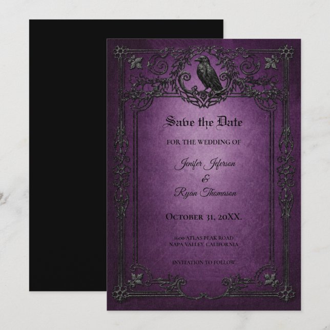 Vintage Gothic Halloween Save the date invitation (Front/Back)