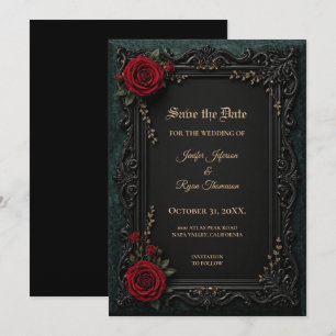 Vintage Gothic Halloween Save the date invitation