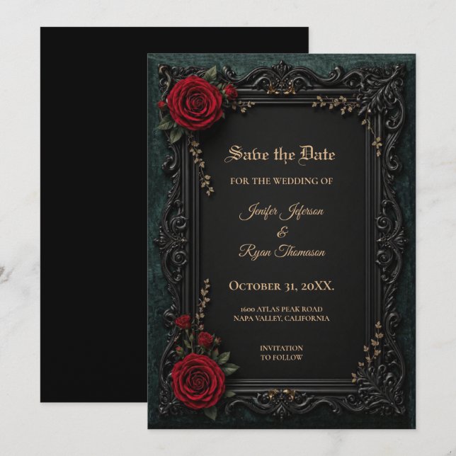 Vintage Gothic Halloween Save the date invitation (Front/Back)
