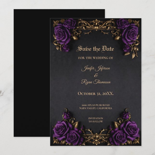 Vintage Gothic Halloween Save the date invitation (Front/Back)