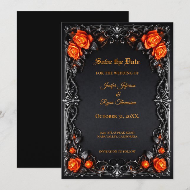 Vintage Gothic Halloween Save the date invitation (Front/Back)