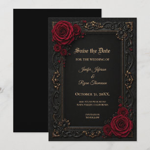 Vintage Gothic Halloween Save the date invitation