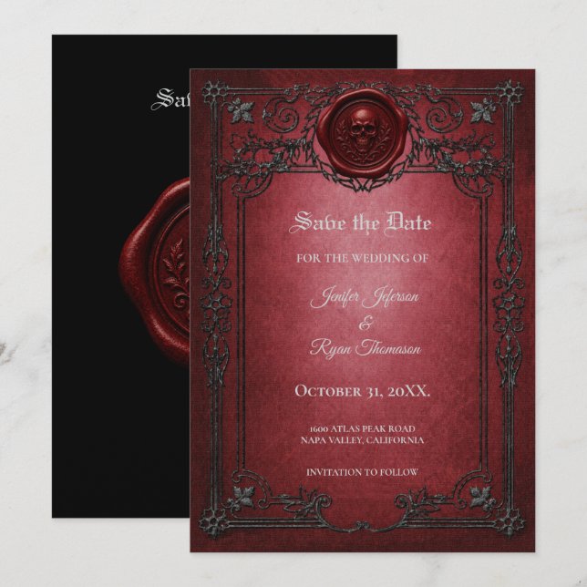 Vintage Gothic Halloween Save the date invitation (Front/Back)
