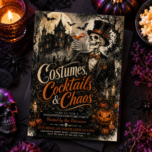 Vintage Gothic Halloween Skeleton Cocktail Party Invitation