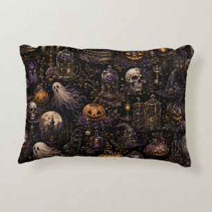 Vintage Gothic Halloween Spooky Seamless Pattern Decorative Cushion