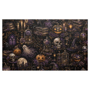 Vintage Gothic Halloween Spooky Seamless Pattern Fabric