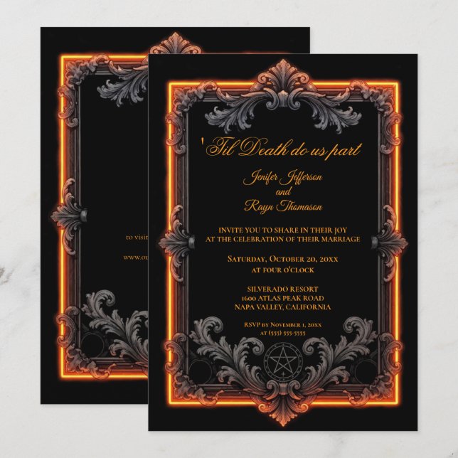 Vintage Gothic Halloween wedding invitation (Front/Back)