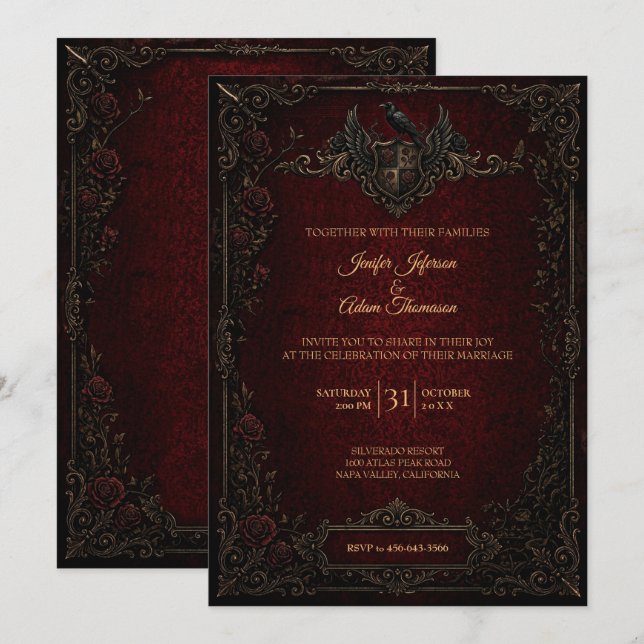 Vintage Gothic Halloween Wedding Invitation (Front/Back)