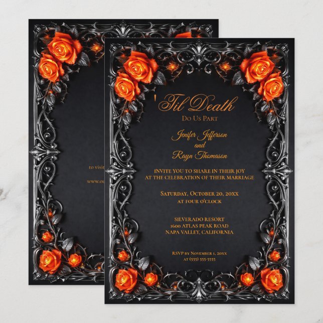 Vintage Gothic Halloween wedding invitation (Front/Back)