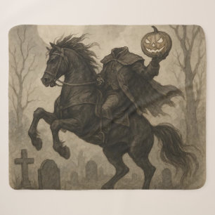 Vintage/Gothic Headless Horseman Halloween/Autumn Sherpa Blanket