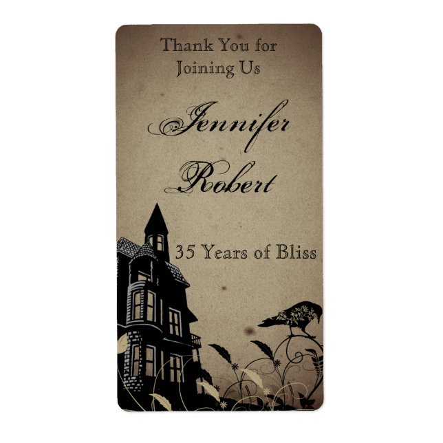 Vintage Gothic House Anniversary Wine Label (Front)