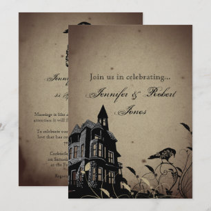 Vintage Gothic House Skull Raven Anniversary Invitation