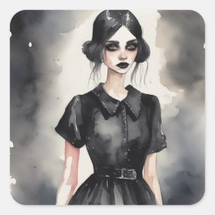 Vintage Gothic LBD Dress Illustration Art Square Sticker