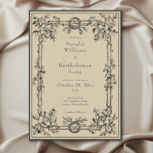 Vintage Gothic Mediaeval Ivy Border Brown Wedding Invitation