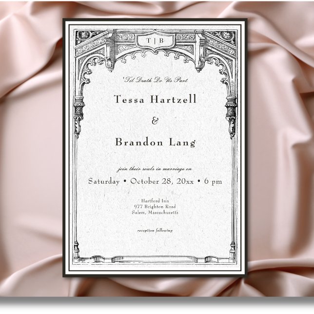 Vintage Gothic Mediaeval Line Border Wedding Invitation (Vintage Gothic Medieval Line Border Wedding Invitation)