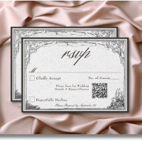 Vintage Gothic Mediaeval Line Border Wedding QR