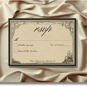 Vintage Gothic Mediaeval Line Border Wedding RSVP Card