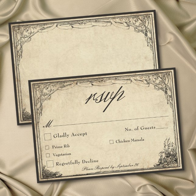 Vintage Gothic Mediaeval Parchment Wedding RSVP Card (Vintage Gothic Medieval Parchment Wedding RSVP Card)