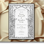 Vintage Gothic Mediaeval Vine Border White Wedding Invitation<br><div class="desc">Elevate your gothic wedding with a mediaeval-inspired wedding invitation that exudes timeless elegance and mystery. Designed to replicate an antique vintage feel, this stunning design features delicate black line art gothic vine and leaf border on a vintage, aged white background, evoking the charm of a bygone era. The wording, "Til...</div>