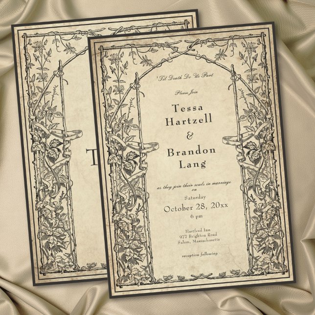 Vintage Gothic Mediaeval Vine Parchment Wedding Invitation (Vintage Gothic Medieval Vine Parchment Wedding Invitation)