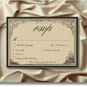 Vintage Gothic Medieval Line Border Wedding RSVP Card