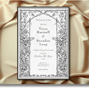 Vintage Gothic Medieval Vine Border White Wedding Invitation