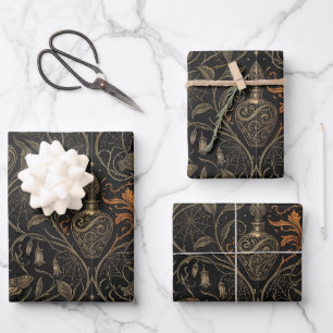 Vintage Gothic Moth and Moon Botanical Wrapping Paper Sheet