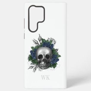 Vintage Gothic Navy Blue Roses Skull Monogram Samsung Galaxy Case