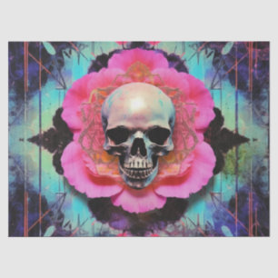 Vintage Gothic Neon Pink Rose Skull Decoupage Tissue Paper
