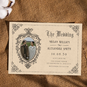 Vintage gothic oldschool photo wedding invitation