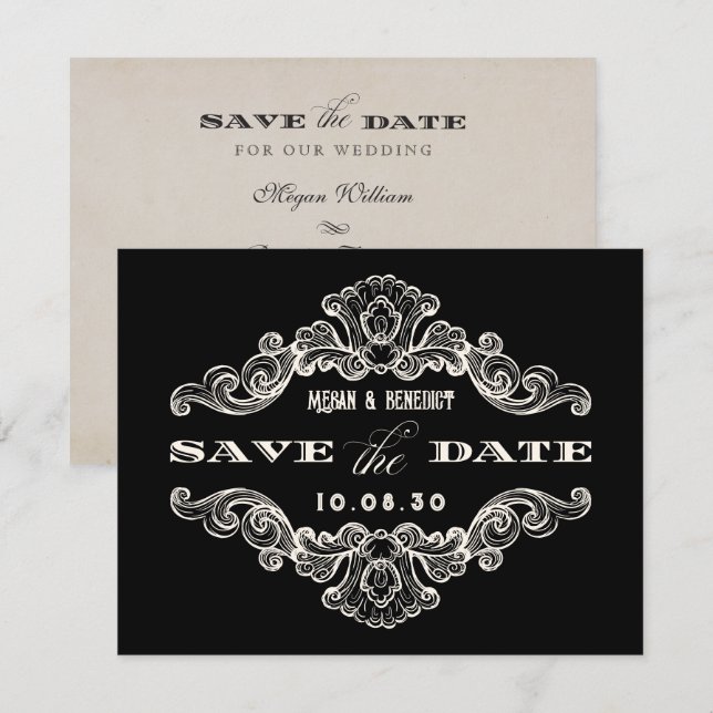 Vintage gothic ornament wedding  save the date (Front/Back)