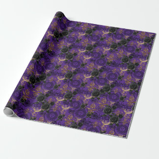 Vintage Gothic Phoenix and Roses Purple Pattern Wrapping Paper