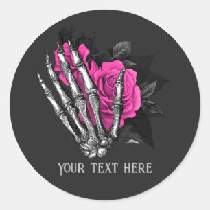 Vintage Gothic Pink Rose Skeleton Personalised Classic Round Sticker