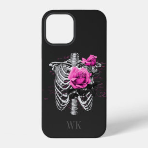 Vintage Gothic Pink Roses Skull Monogram iPhone 12 Case