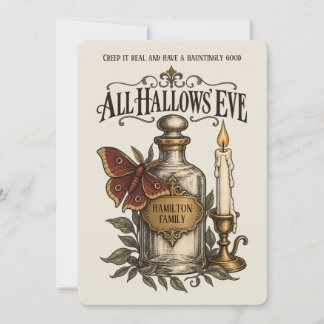 Vintage Gothic Potion Bottle Moth All Hallows Eve Card
