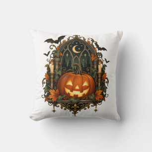 Vintage Gothic Pumpkin Halloween Cushion