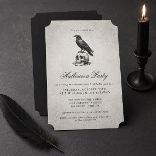 Vintage Gothic Raven and Skull Adult Halloween Invitation