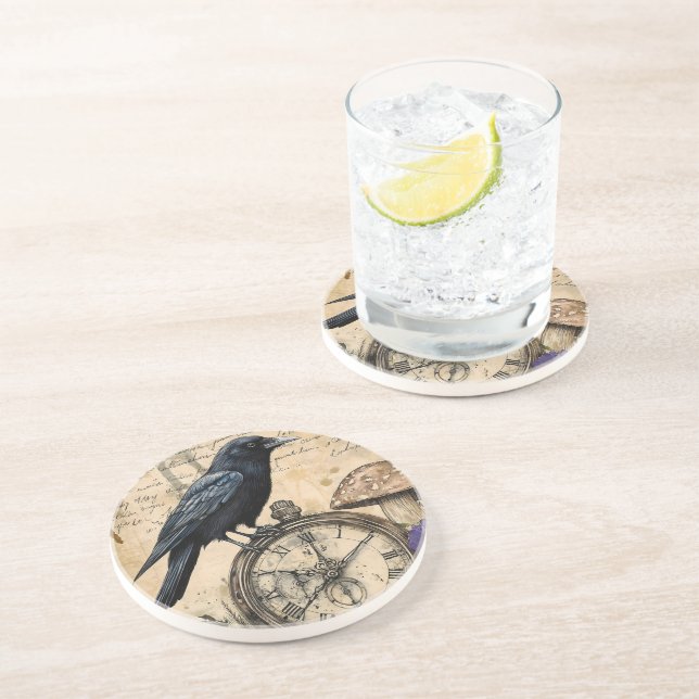 Vintage Gothic Raven Coaster (Side)