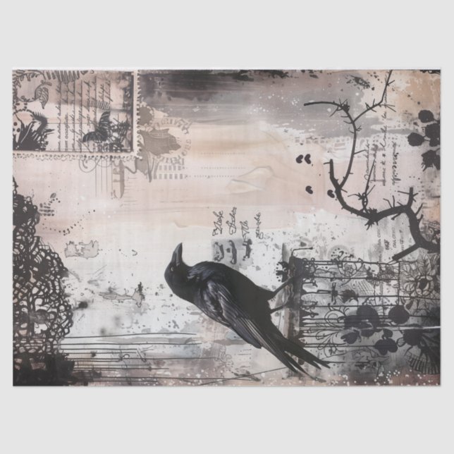 Vintage Gothic Raven Decoupage Tissue Paper (Front)