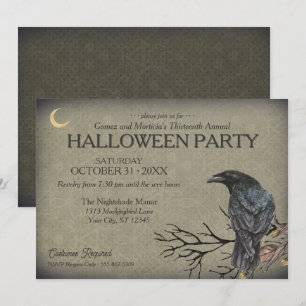 Vintage Gothic Raven Halloween Party Invitation