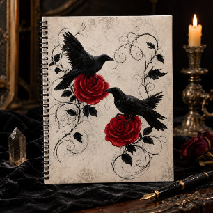 Vintage Gothic Ravens Crimson Roses Notebook