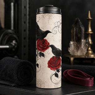 Vintage Gothic Ravens Crimson Roses Thermal Tumbler
