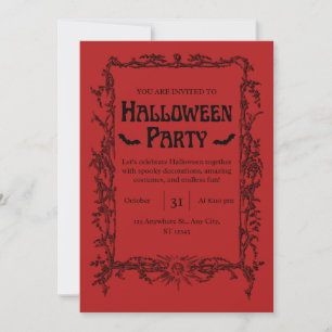 Vintage Gothic Red Halloween Party Invitation