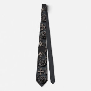 Vintage Gothic Rose and Cross Art Tie