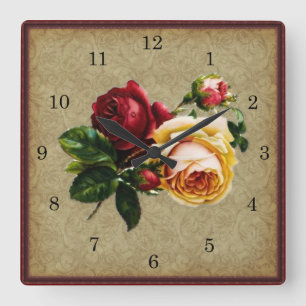 Vintage Gothic Rose Square Wall Clock