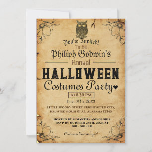 Vintage Gothic rustic Halloween Costume Party Invitation