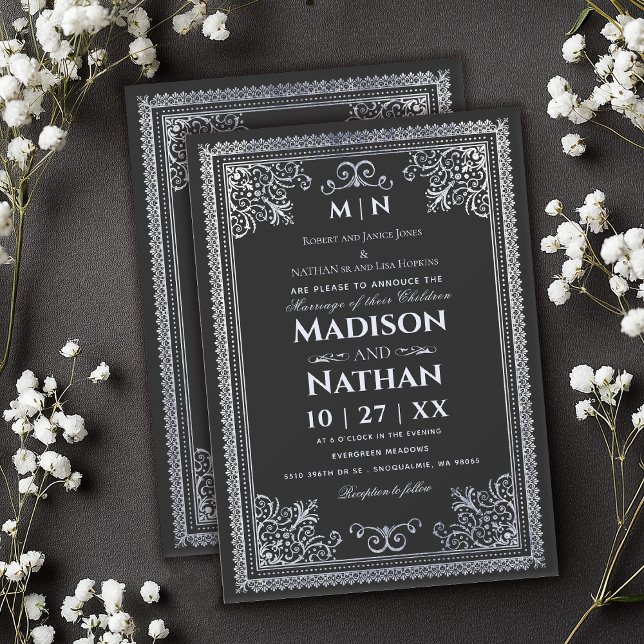 Vintage Gothic Silver Victorian Wedding Invitation (Creator Uploaded)