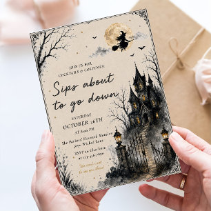 Vintage Gothic Sips About to Go Down Halloween Par Invitation