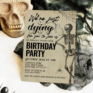 Vintage Gothic Skeleton Adult Halloween Birthday Invitation