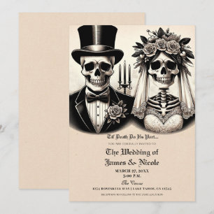 Vintage Gothic Skeleton Bride & Groom Wedding Invitation